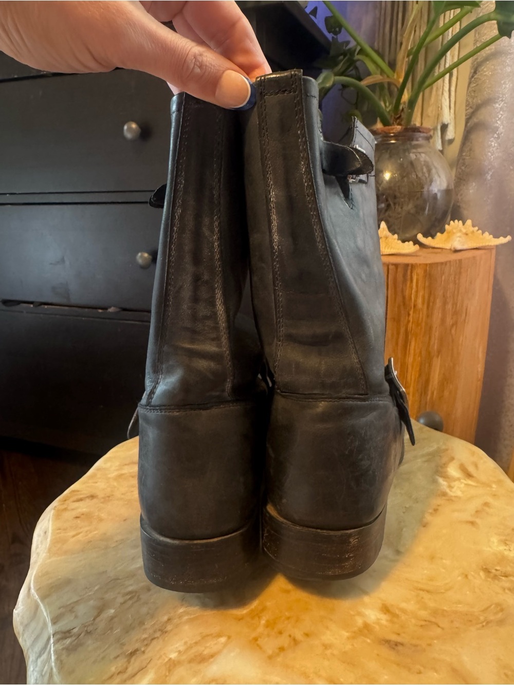 Frye Black Leather Veronica distressed Boots with Buckle - Picture 6 of 8